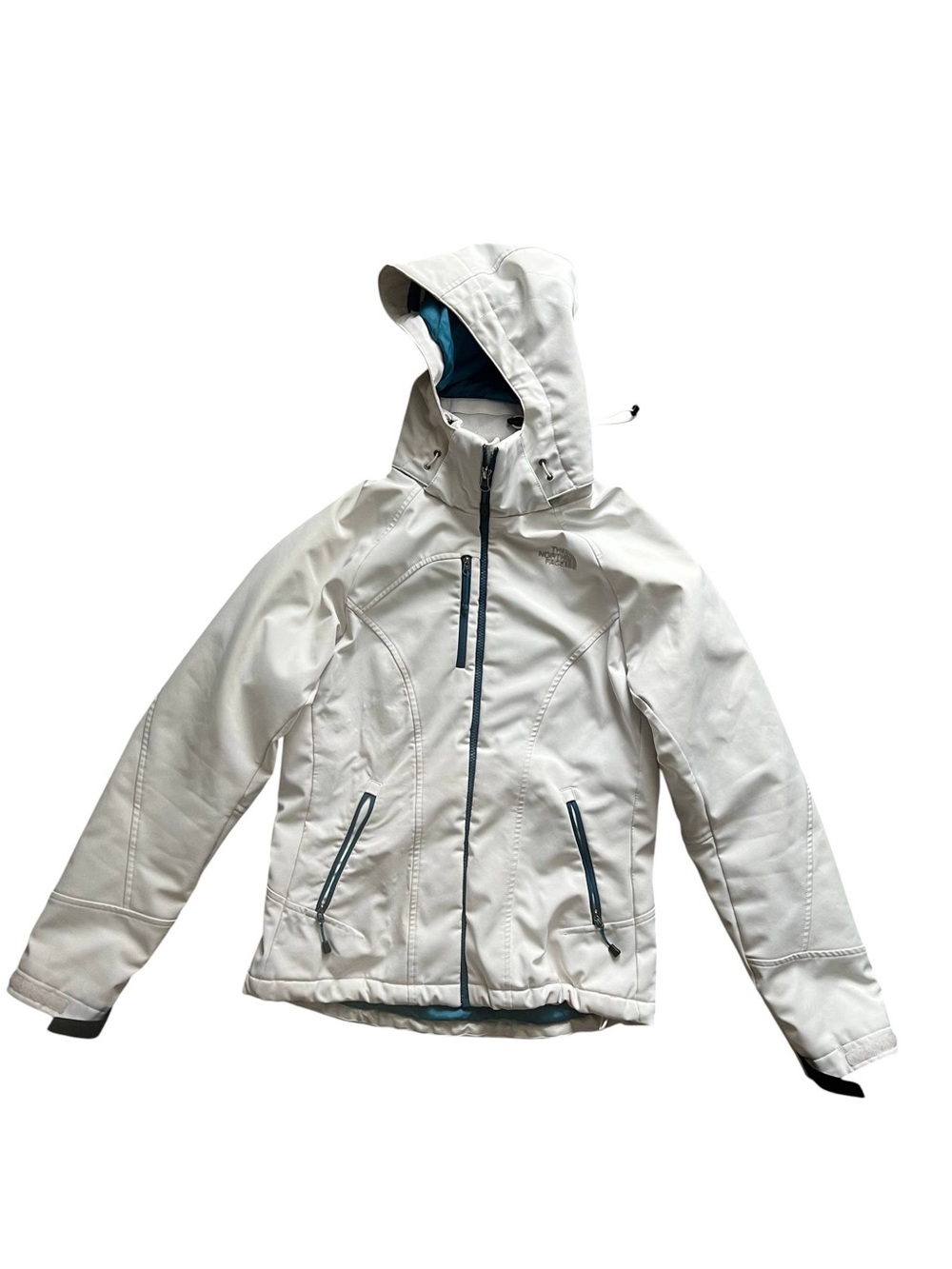 The North Face White Jacket with Teal Trim and Hood Women’s S Size (3)